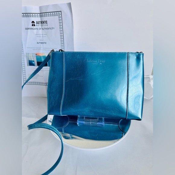 Christian Dior RARE Metallic Blue Leather Crossbody Bag with COA - Picture 6 of 16